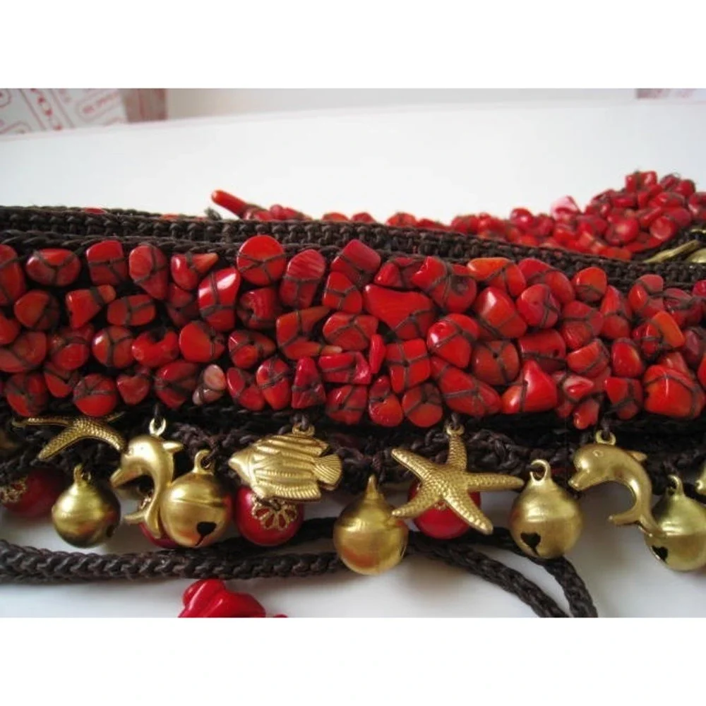 New Lady Red Corals beads‎ Handmade rare unique style Waist Belt